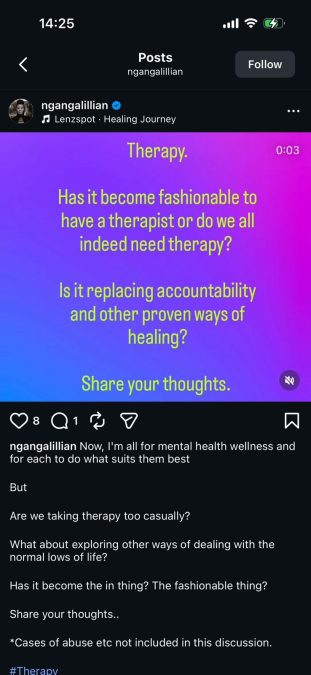 An Instagram post by Lilian Ng'ang'a. PHOTO/Screengrab by K24 Digital