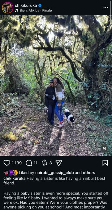 A post shared by Chiki Kuruka on Instagram. PHOTO/Screengrab by K24 Digital