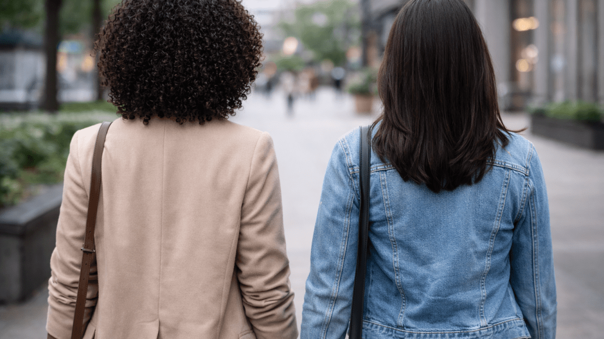 Two women walking. PHOTO/AI