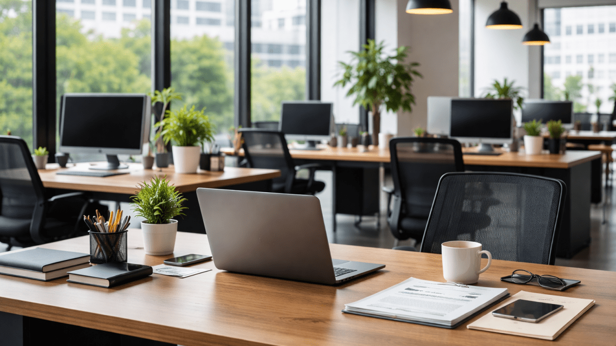 A setup of an office. PHOTO/Photo generated by AI