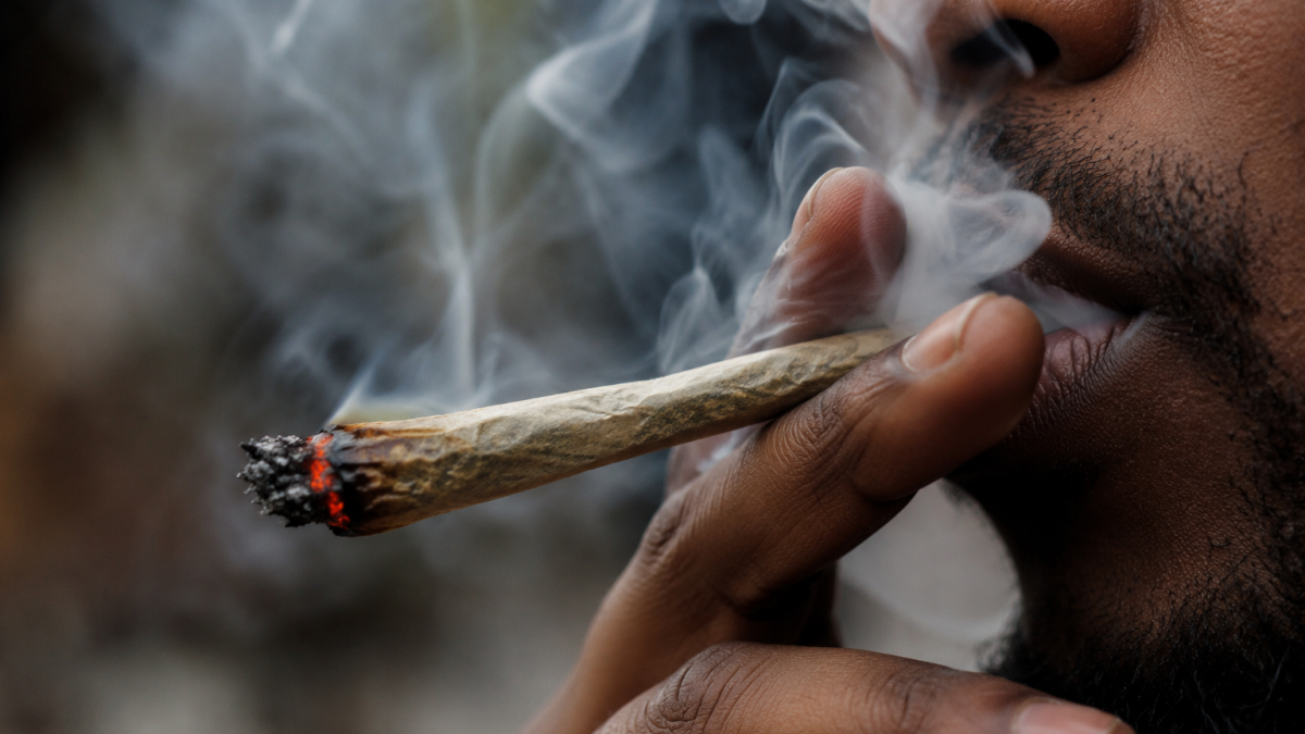 Close up image of a man smoking a rolled bhang. PHOTO/Photo generated by AI