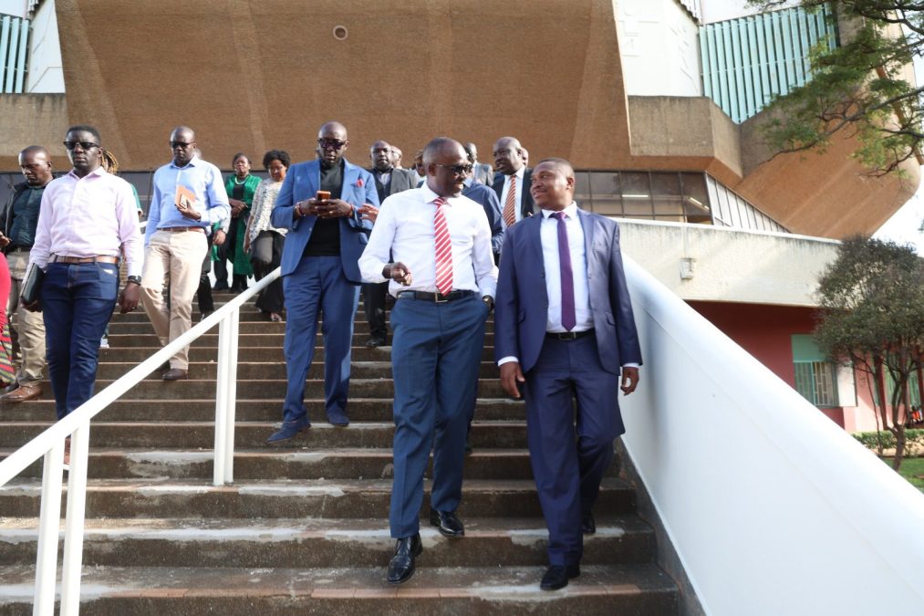 Sports PS Elijah Mwangi with other officials during inspection of Africa Forward Summit 2026 venue