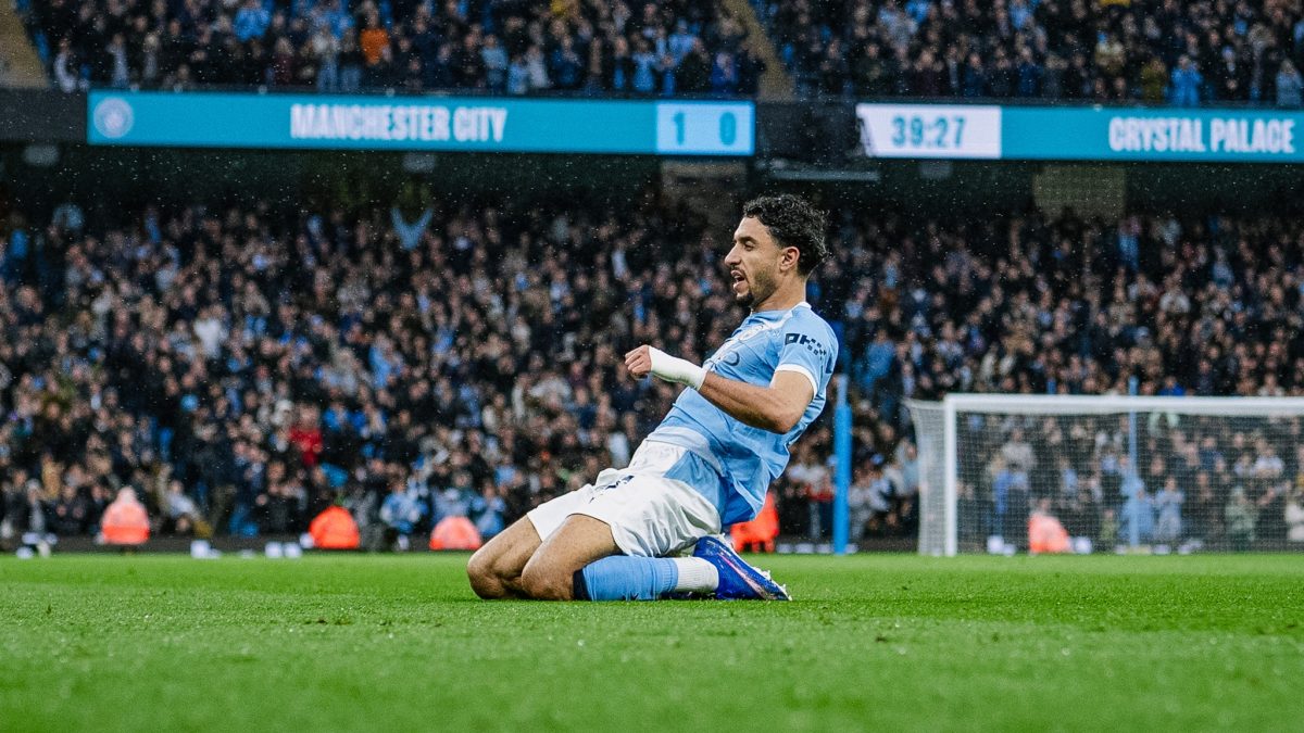 Omar Marmoush of Manchester City celebrates after scoring a goal to make it 2-0 in the Premier League match between Manchester City and Crystal Palace at the Etihad Stadium, Manchester, England. Wednesday 13th May 2026. PHOTO/https://www.facebook.com/mancity/photos