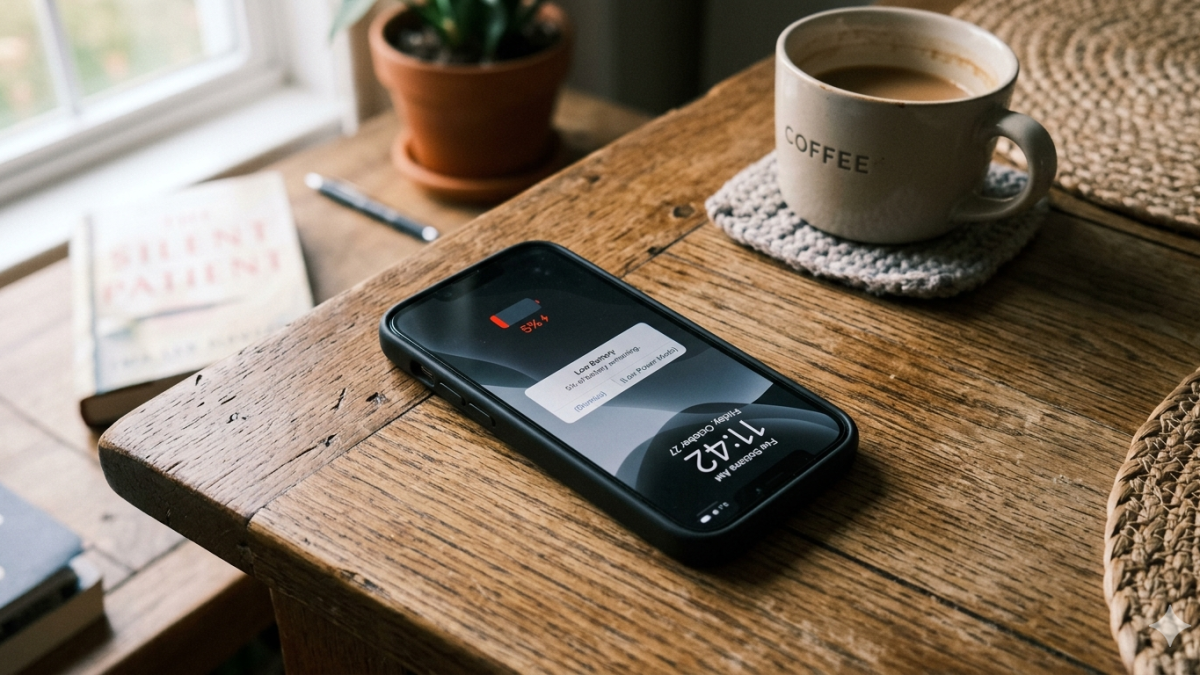A phone with a low battery percentage. PHOTO/Gemini