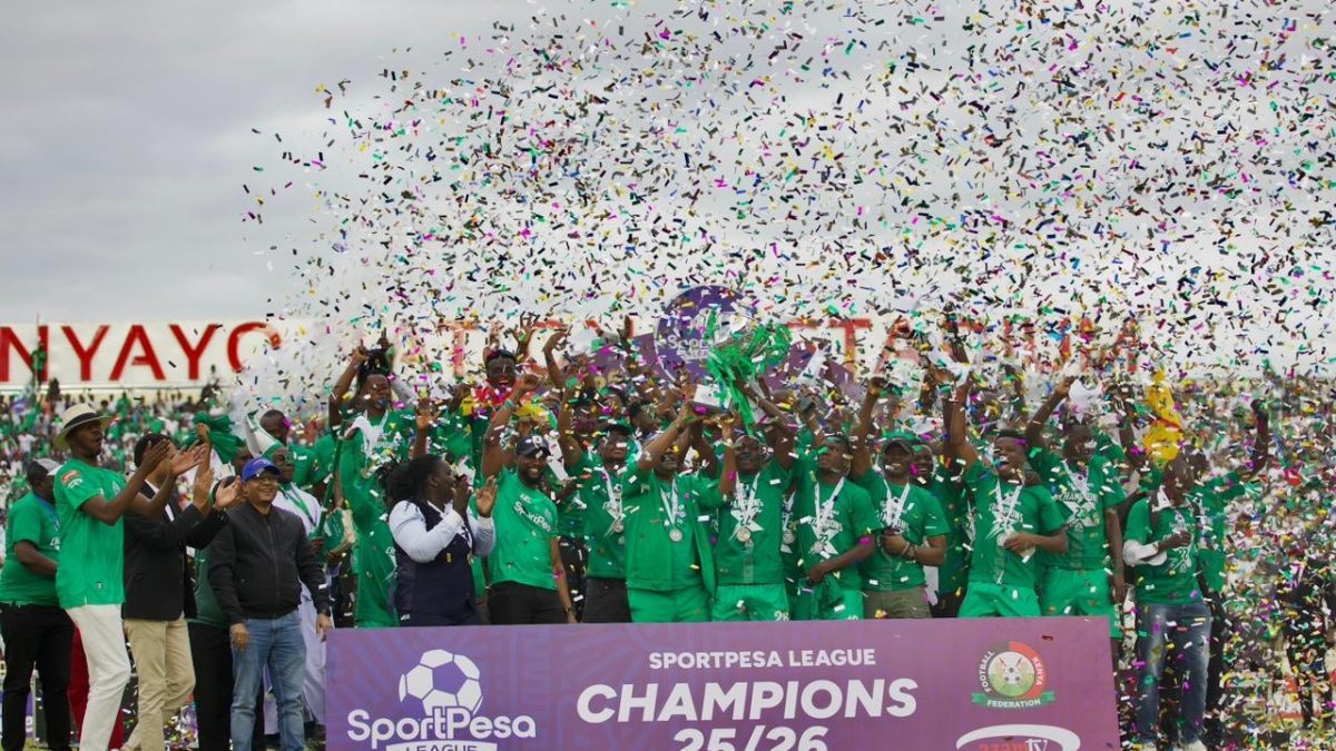 Gor Mahia celebrate during their coronation as FKF PL champions. PHOTO/https://web.facebook.com/HusseinRashidMohammed