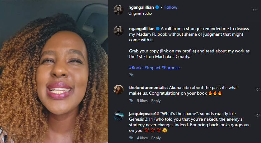 A post shared by Lilian Ng'ang'a on Instagram. PHOTO/Screengrab by K24 Digital
