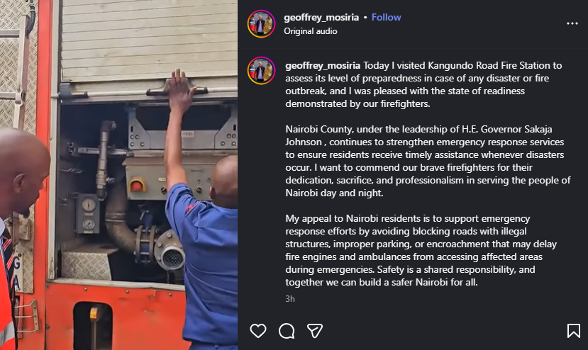 A post shared by Geoffrey Mosiria on Instagram. PHOTO/Screengrab by K24 Digital