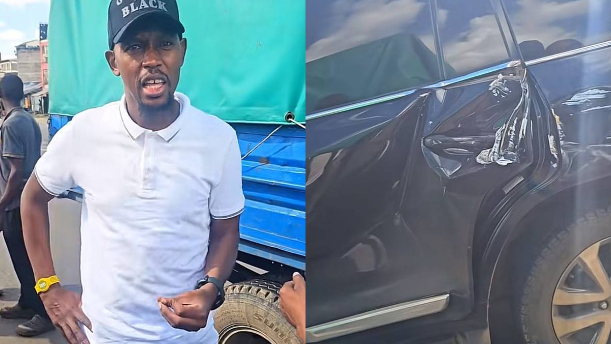 Mosiria after being involved in an accident along Kangundo road. PHOTOS/@geoffreymosiria/TikTok.