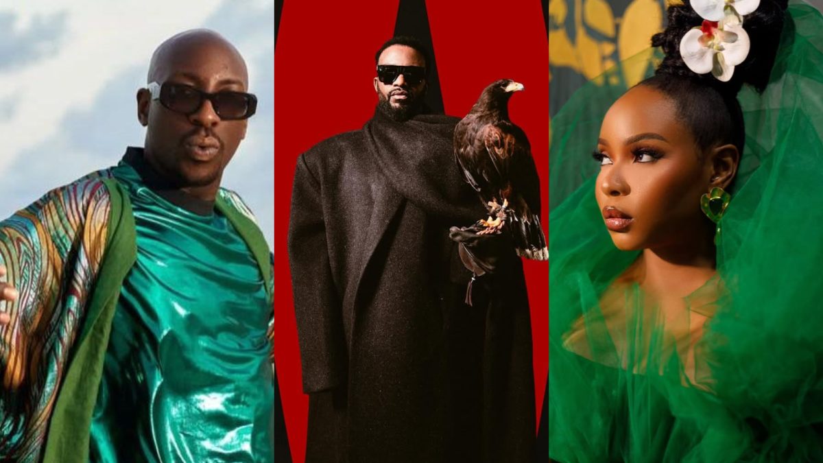 A collage of Bien, Fally Ipupa and Yemi Alade
