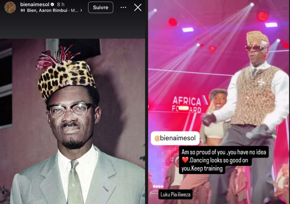 A collage of Bien and Patrice Lumumba