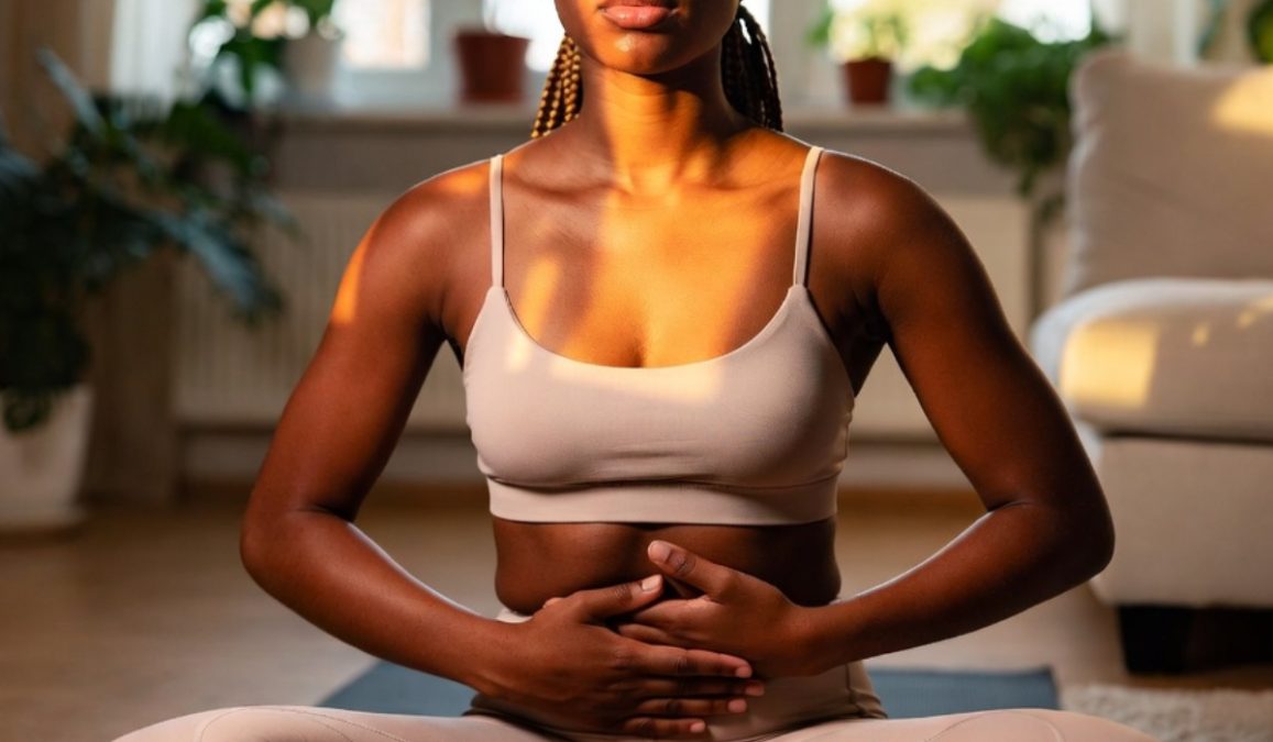 A woman practicing deep breathing. PHOTO/AI