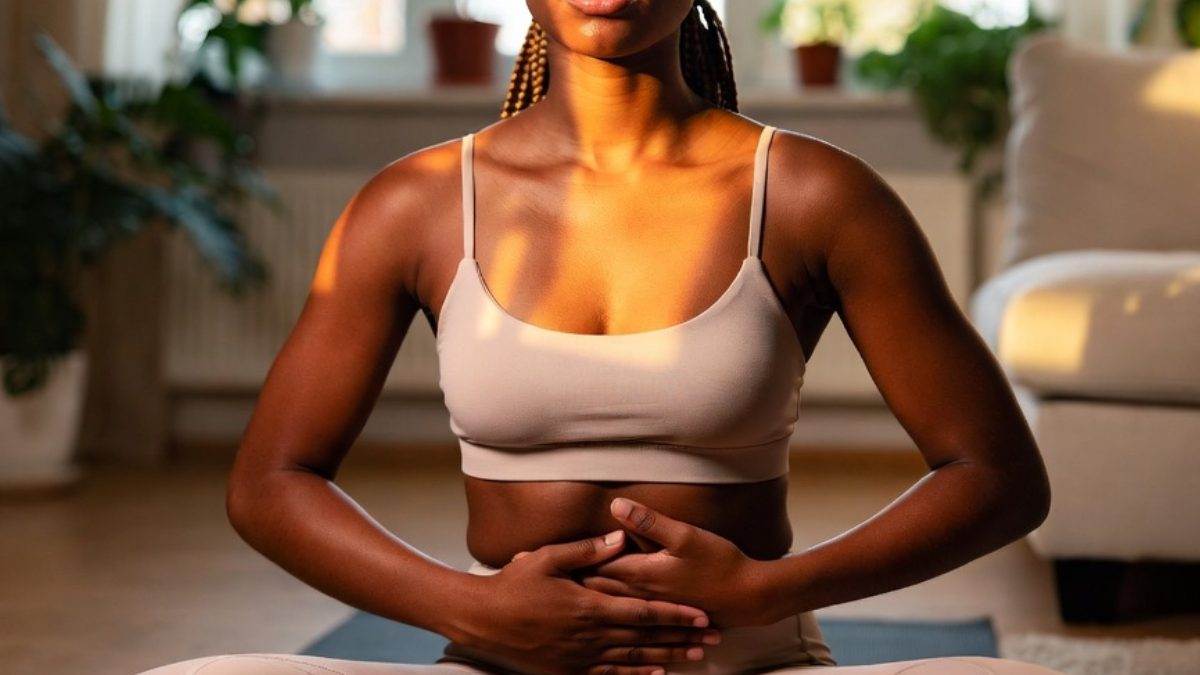 A woman practicing deep breathing. PHOTO/AI