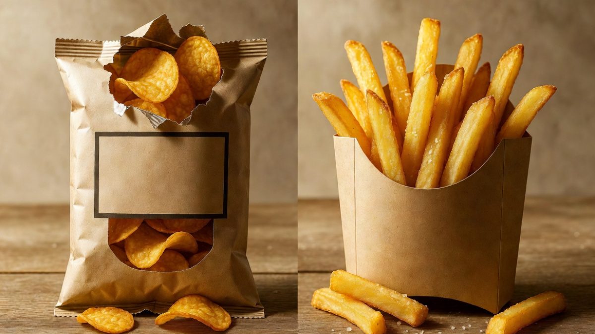 Bags of fries and crisps side by side. PHOTO/AI