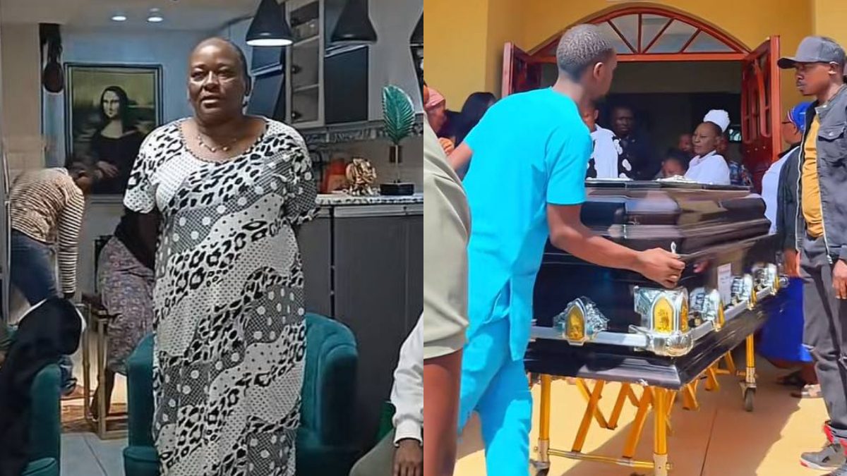 A collage of Milly Wa Jesus's mum and her late father's coffin. PHOTOS/@amamamillywajesus/TikTok.