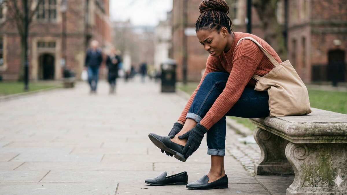 A woman holding her feet due to pain. PHOTO/Gemini