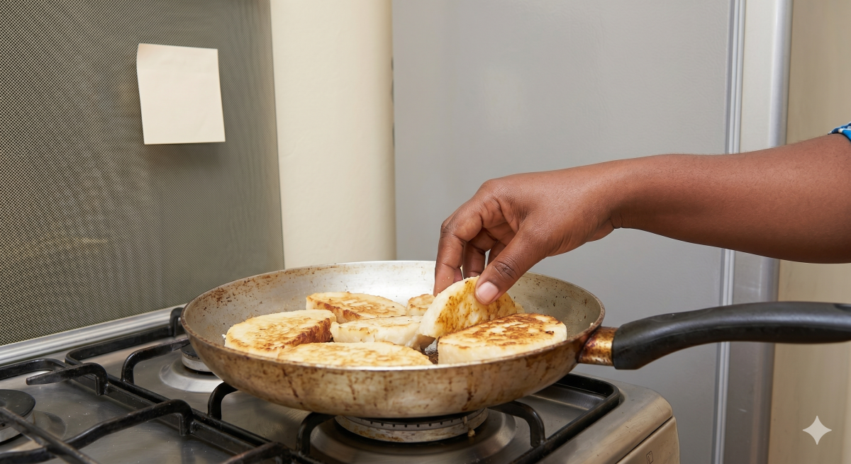 A cook turns cold leftover ugali into golden, fried slices to reduce food waste. PHOTO/Gemini