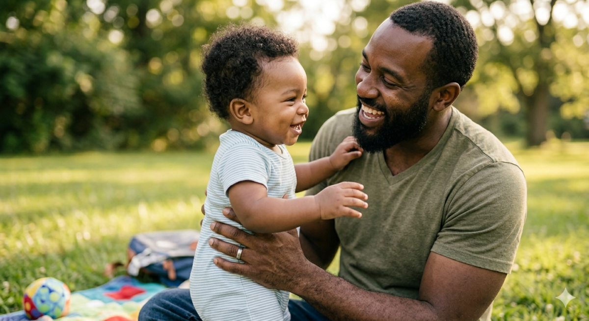 Generated image of a man playing with a child. PHOTO/Gemini