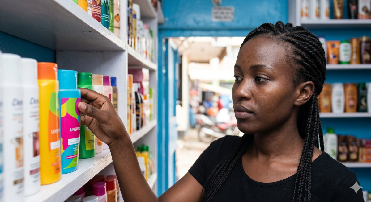 A woman stands before a shelf of skincare products. PHOTO/Gemini