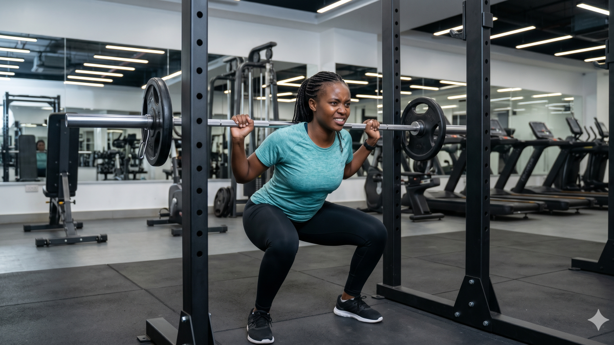 woman doing squats exercise in an indoor gym. PHOTO/Gemini