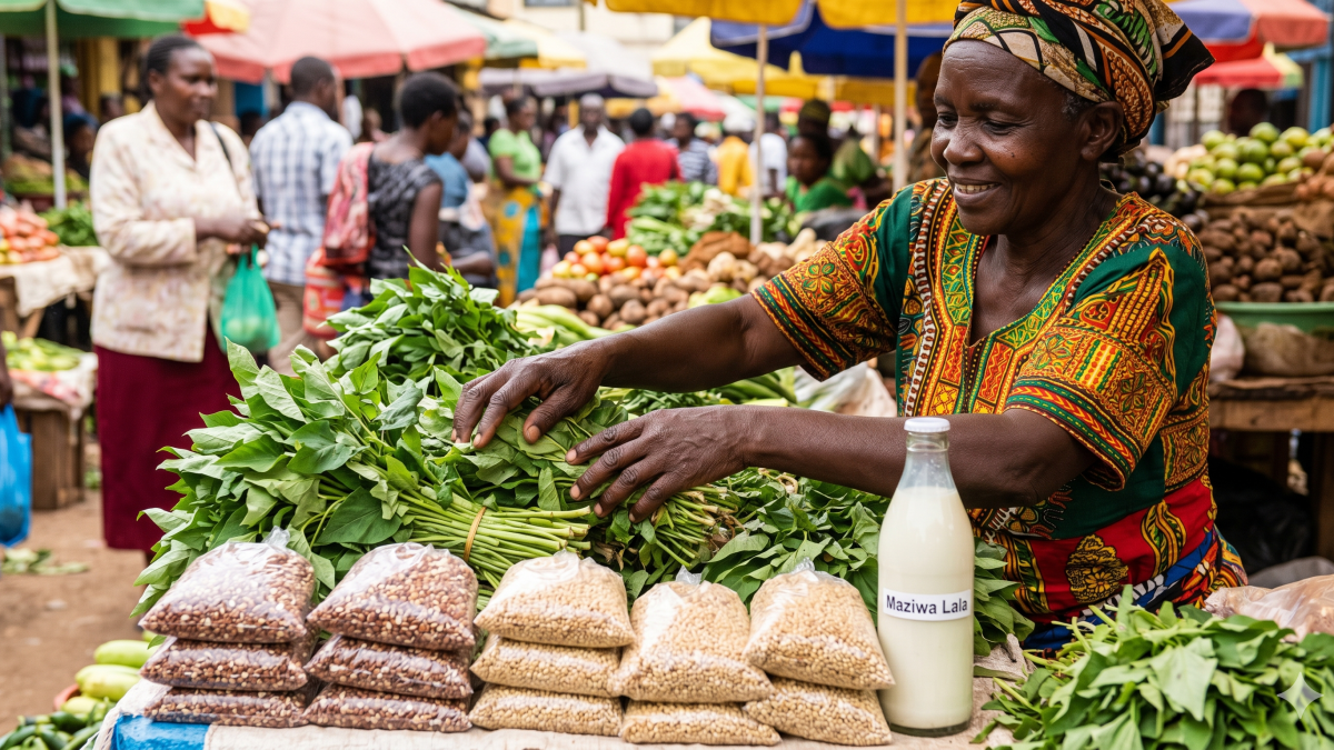 A market vendor with fresh traditional greens and grains. PHOTO/Gemini