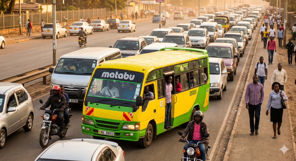 Exhausted commuters look out from a gridlocked matatu during Nairobi’s chaotic peak hour traffic. PHOTO/Gemini