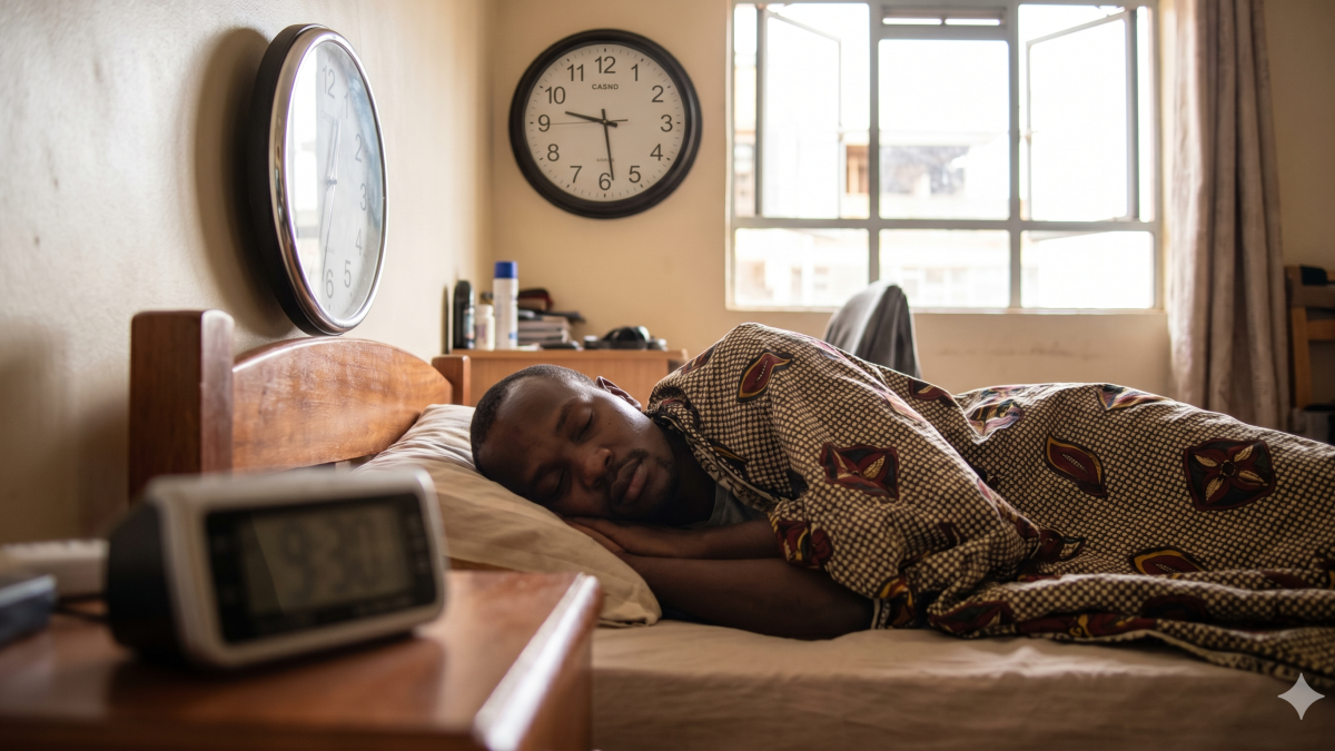 A Kenyan man sleeps peacefully in a sunlit bedroom at 9:30 AM on a Saturday. PHOTO/Gemini