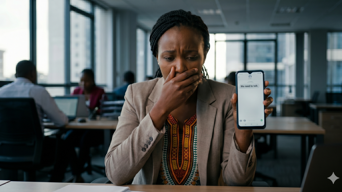 A woman shocked by a text she has received. PHOTO/Gemini