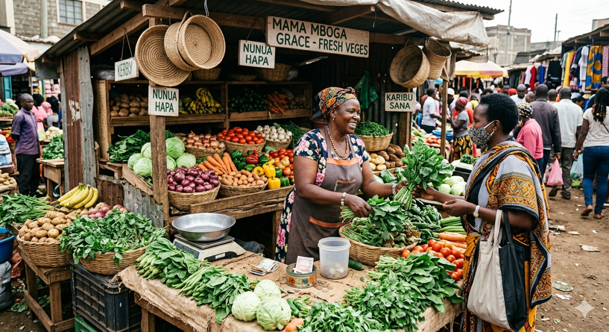 A market vendor with fresh traditional greens and grains. PHOTO/Gemini