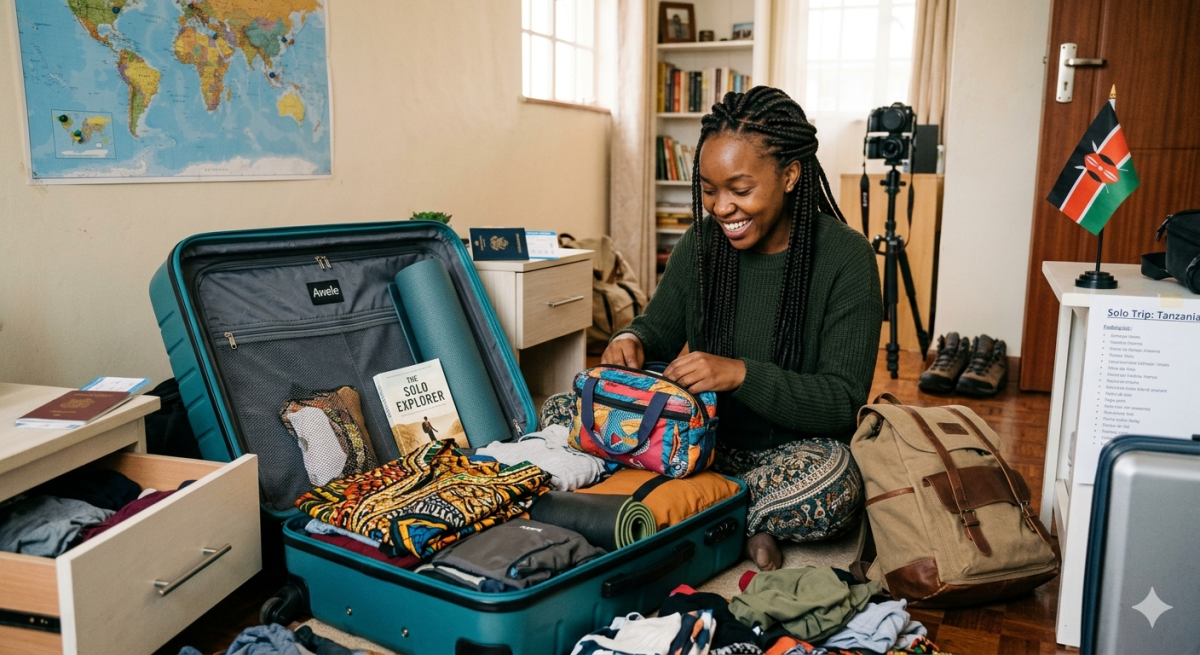 A woman packing for her solo trip. PHOTO/AI