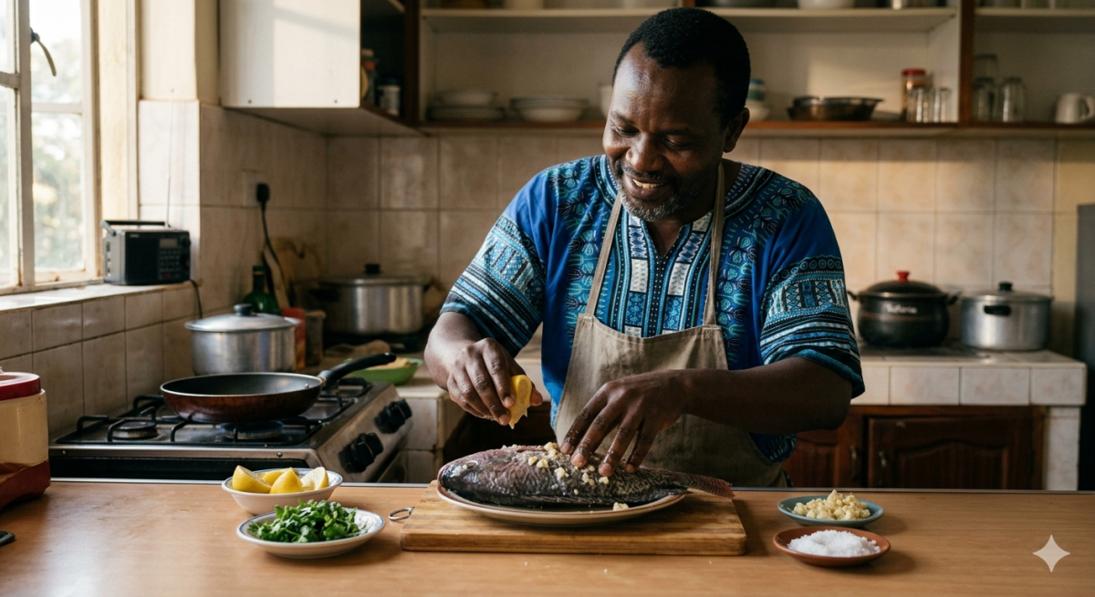 A man rubbing the fish with a little lemon, garlic, and salt before cooking to improve flavour. PHOTO/Gemini