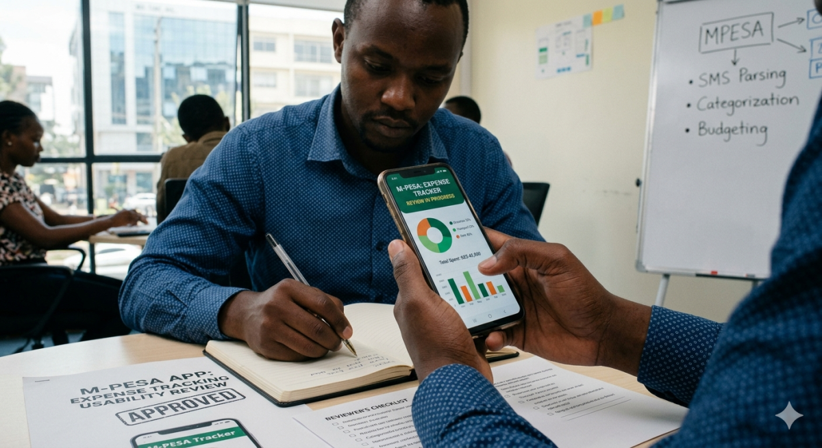 man tracking down his spending via M-Pesa app