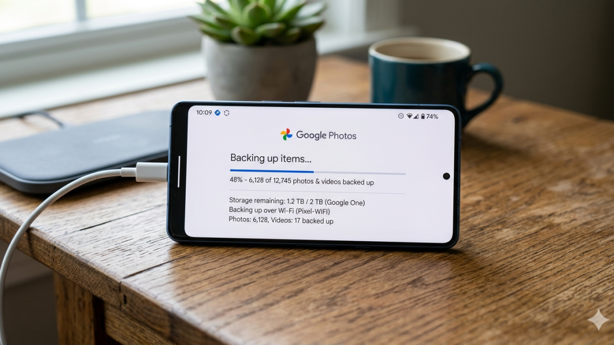 Google backup backing up photo. PHOTO/Gemini