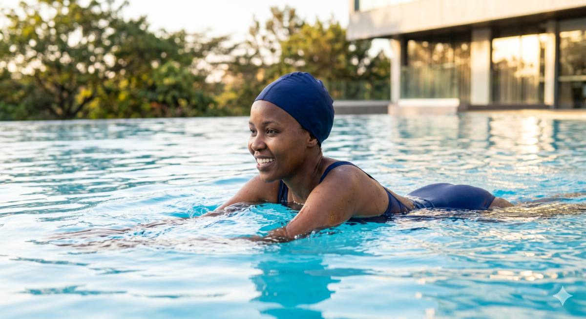 A woman swimming.