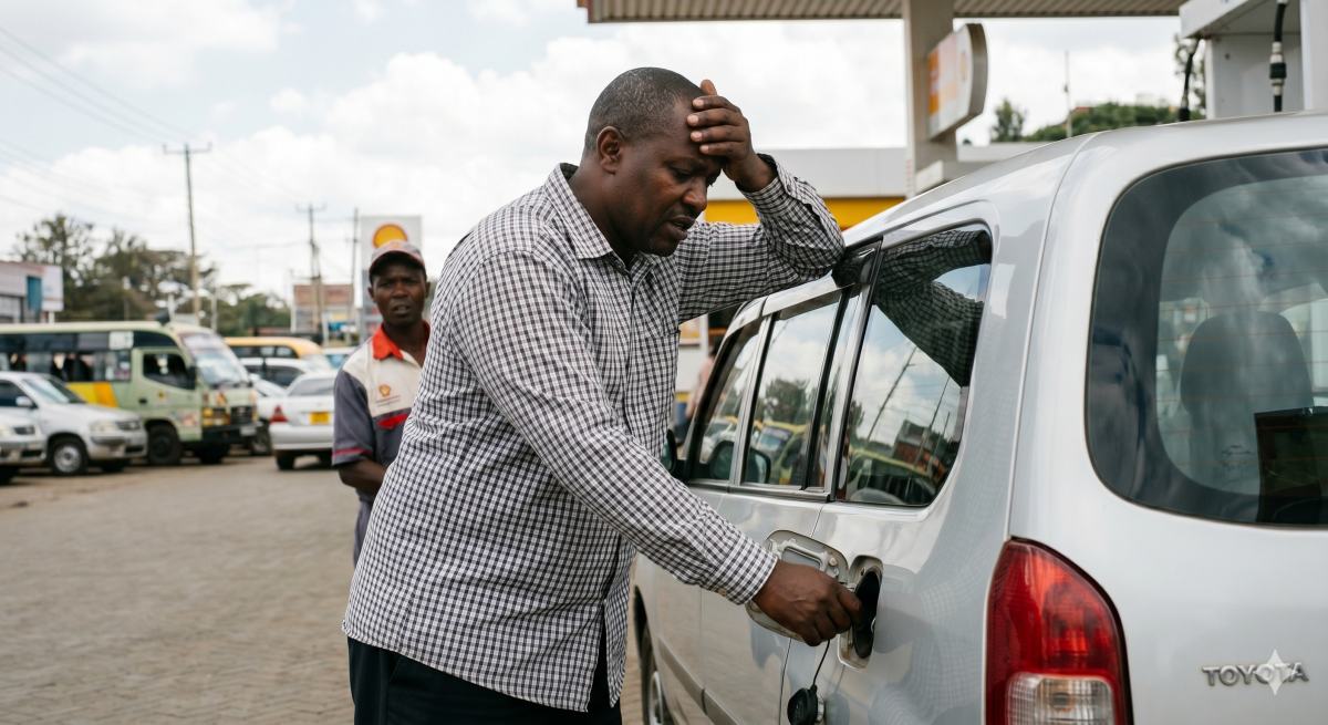 A distressed man at a station, suspecting bad fuel. PHOTO/Gemini