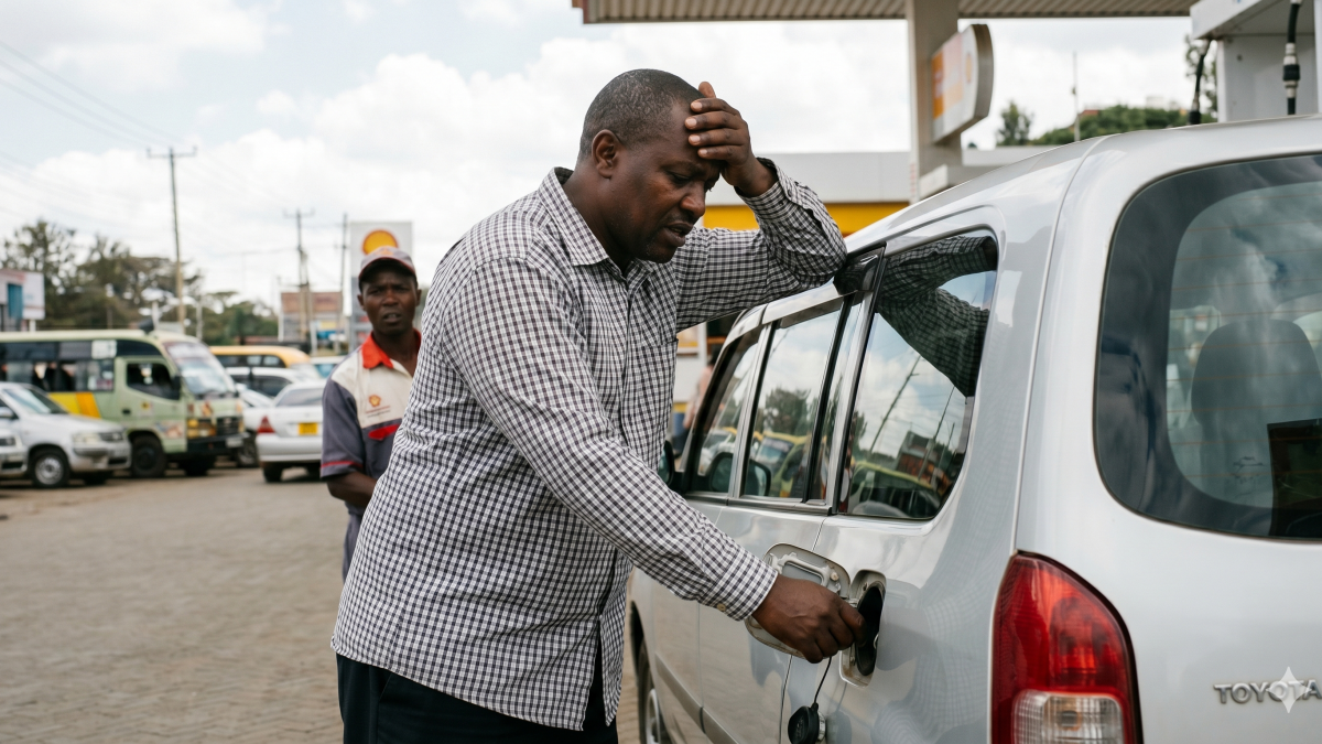 A distressed man at a station, suspecting bad fuel. PHOTO/Gemini