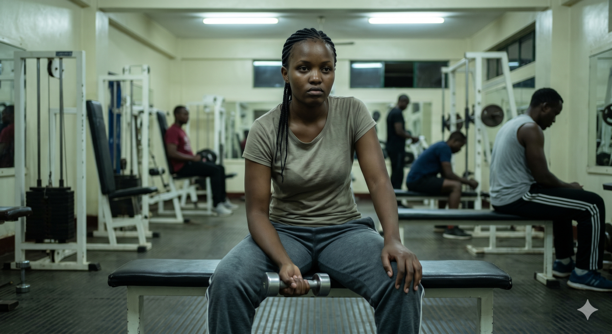 A young woman sits looking demotivated and bored during a workout on a weight bench. PHOTO/Gemini