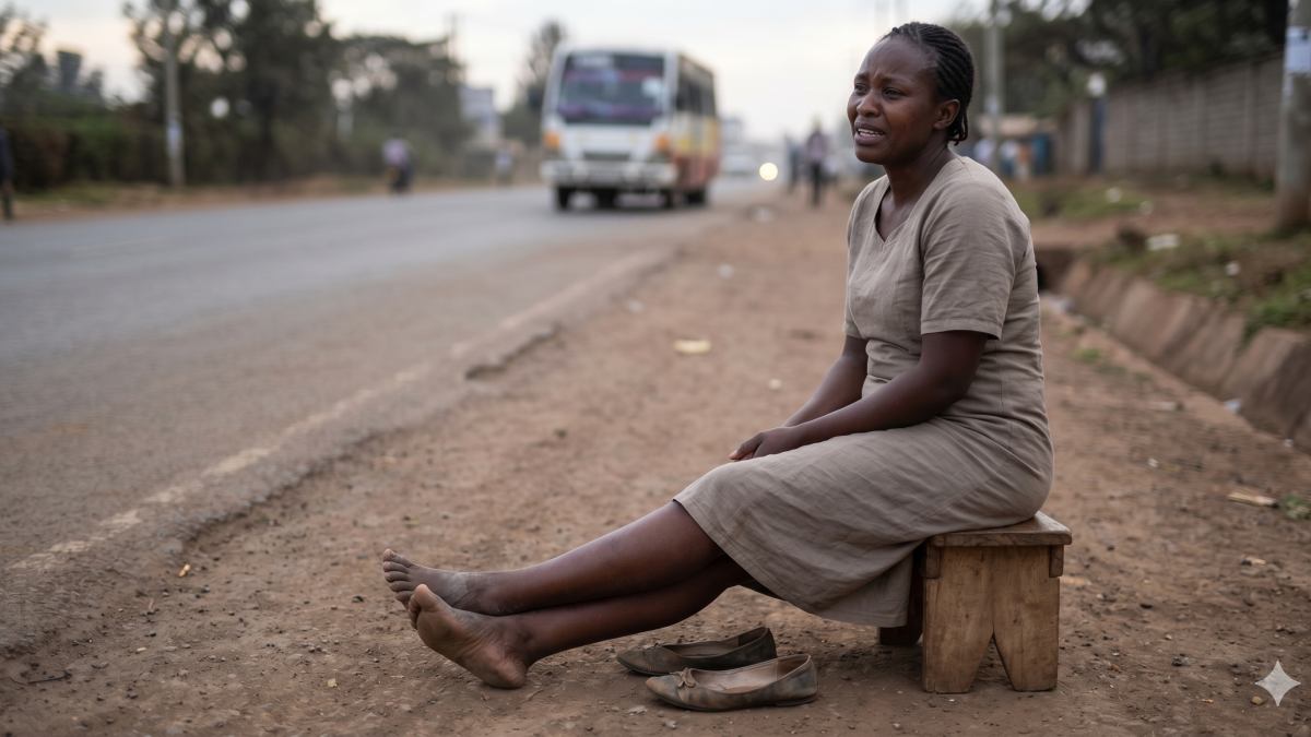 A weary commuter rests her dusty feet after a long walk during the transport strike. PHOTO/Gemini