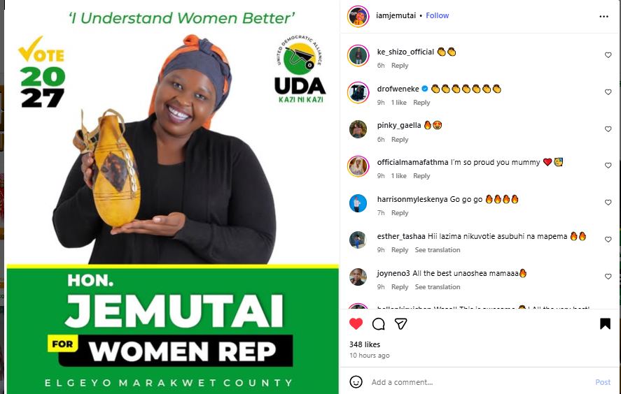 Comedianne Jemtai announces political bid.PHOTO/@iamjemtai/Instagram