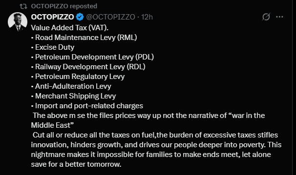 A post shared by Octopizzo on X. PHOTO/Screengrab by K24 Digital