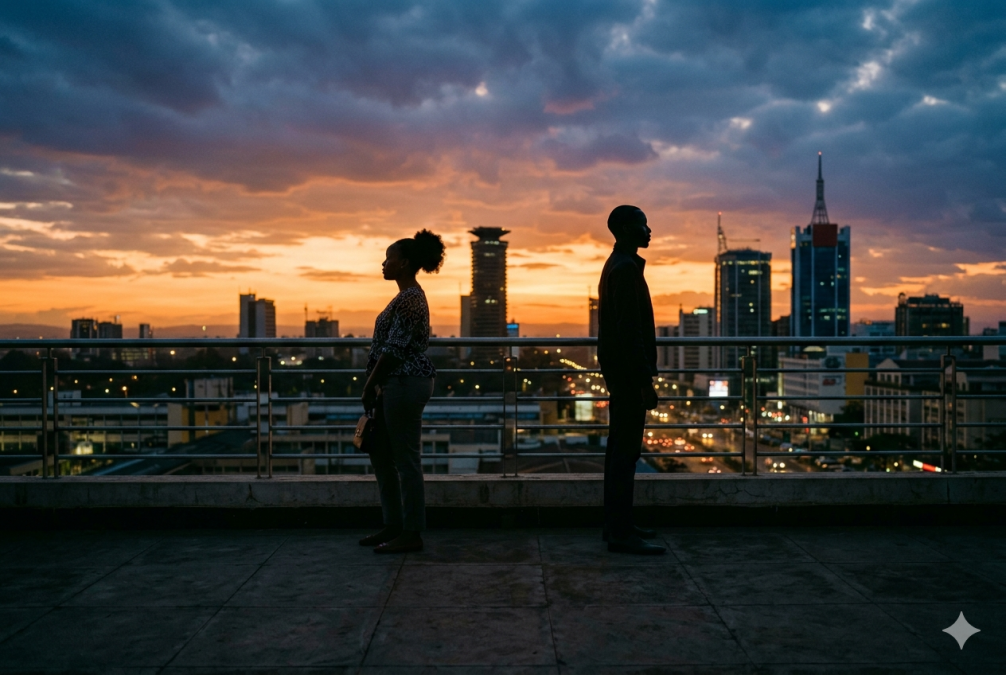 A man and woman facing away from each other.