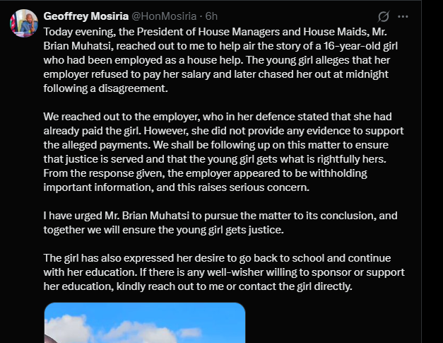 A post shared by Geoffrey Mosiria on X. PHOTO/Screengrab by K24 Digital