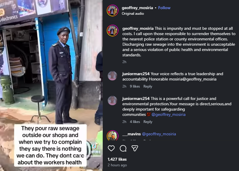 A post shared by Geoffrey Mosiria on Instagram. PHOTO/Screengrab by K24 Digital