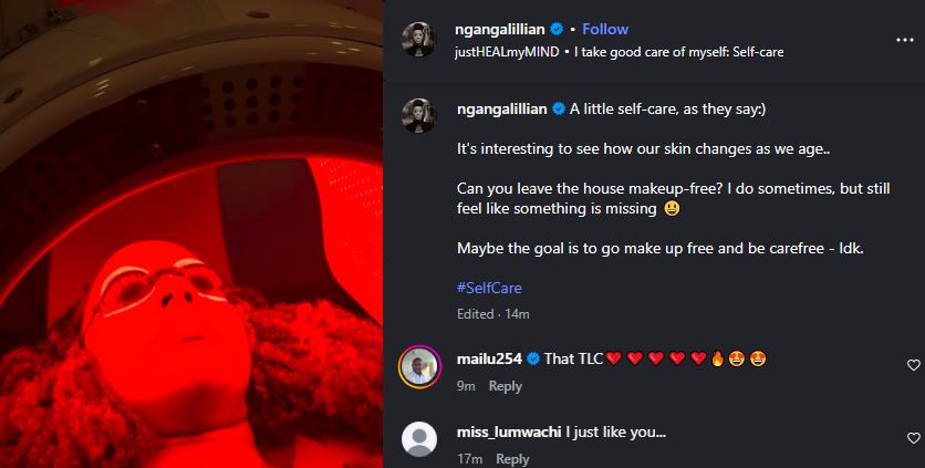 A post shared by Lilian Ng'ang'a on Instagram. PHOTO/Screengrab by K24 Digital
