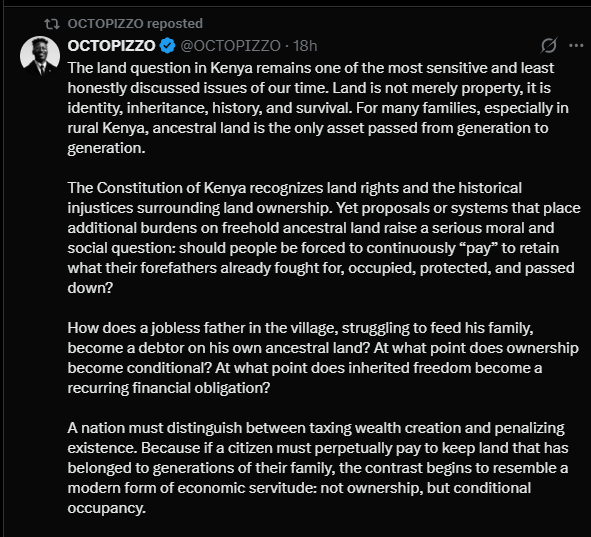 A post shared by Octopizzo on X. PHOTO/Screengrab by K24 Digital