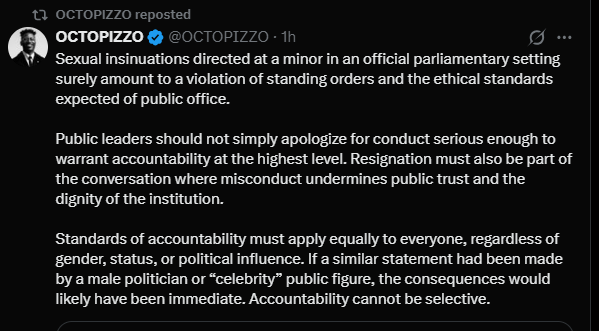 A post shared by Octopizzo on his X account. PHOTO/Screengrab by K24 Digital