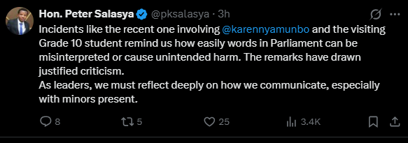 A post shared by Peter Salasya on X. PHOTO/Screengrab by K24 Digital
