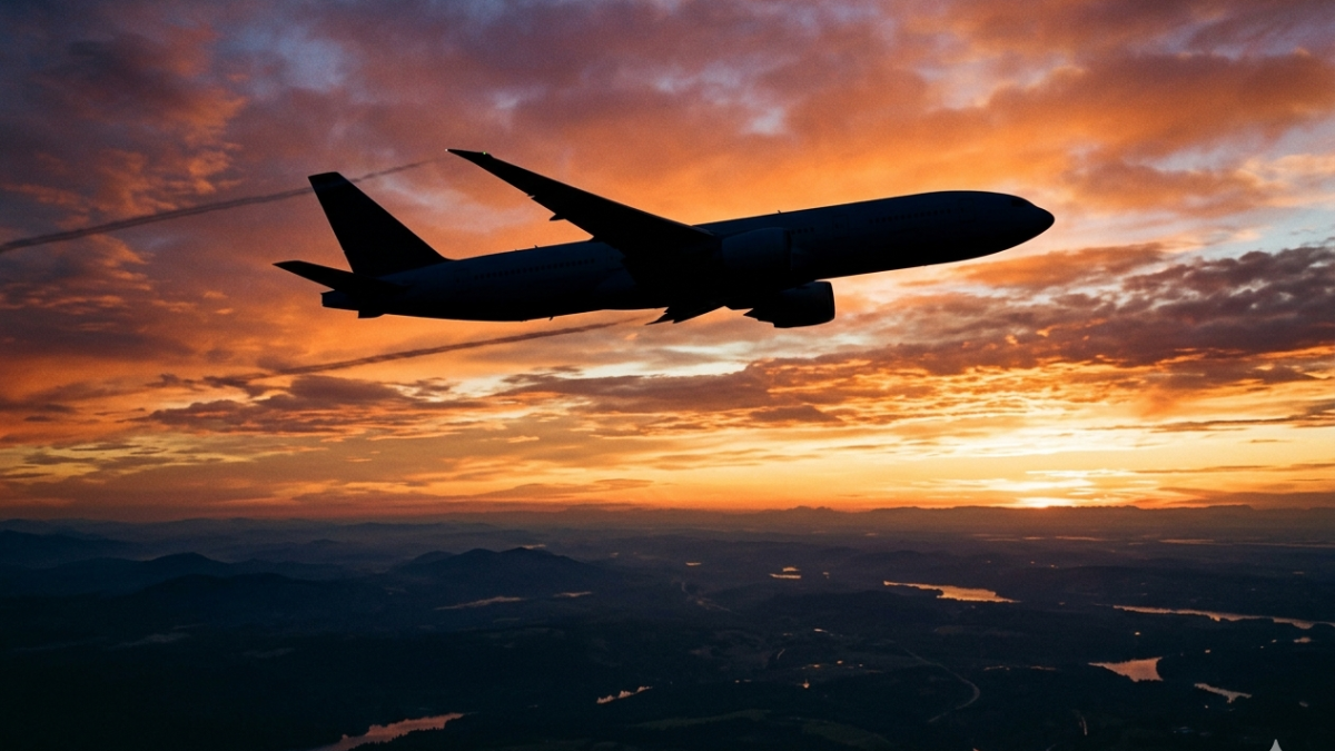 A silhouette of plane in the air. PHOTO/AI