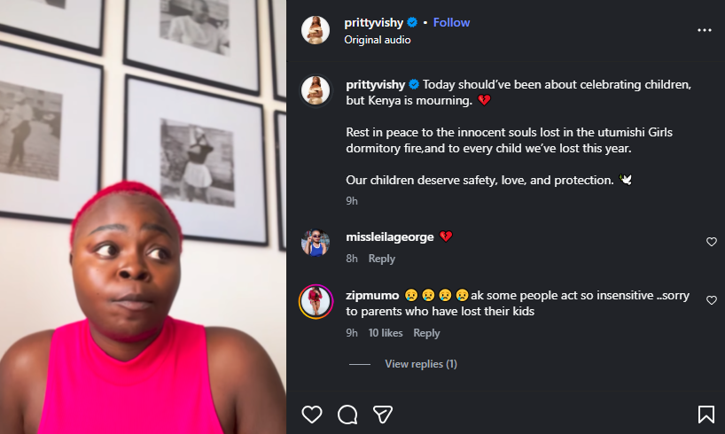 A post shared by Pritty Vishy on Instagram. PHOTO/Screengrab by K24 Digital