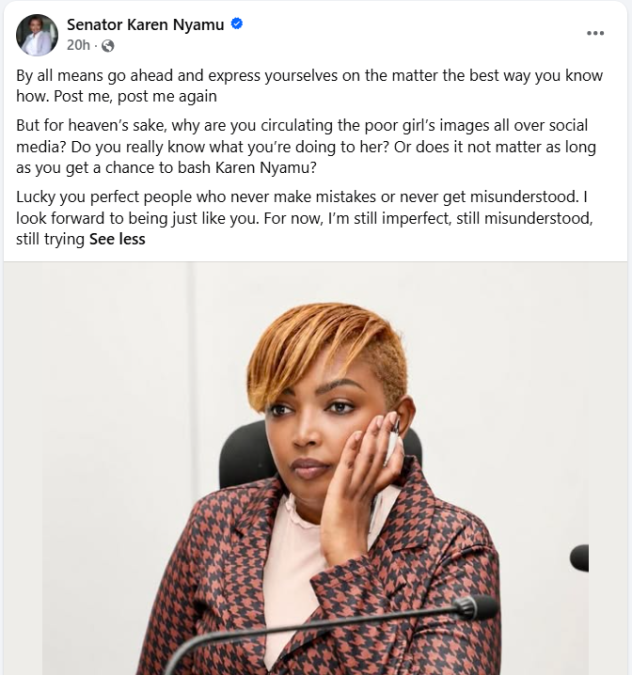 Karen Nyamu to her critics. PHOTO/https://www.facebook.com/karenzo047