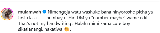 Mulamwah responds to simping claims. PHOTO/@mulamwah/Instagram